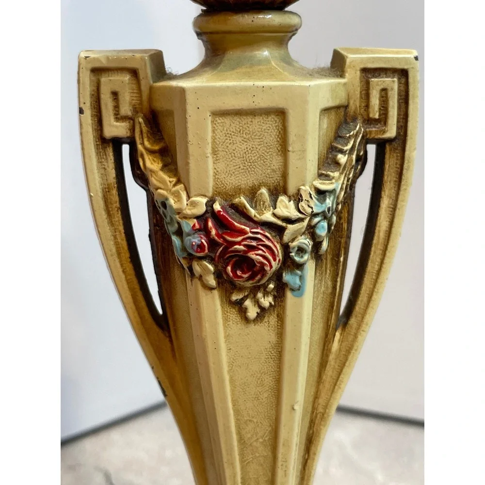 Vintage French Provincial Electric Candlestick Lamp‎ Floral Rose Garland 1930s